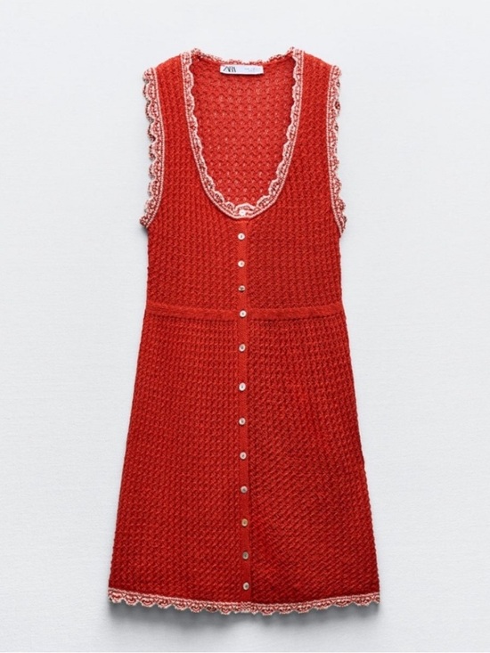 Zara Dresses & Skirts - Zara Red Button-Front Knit Dress with Lace Trim in Sz: L